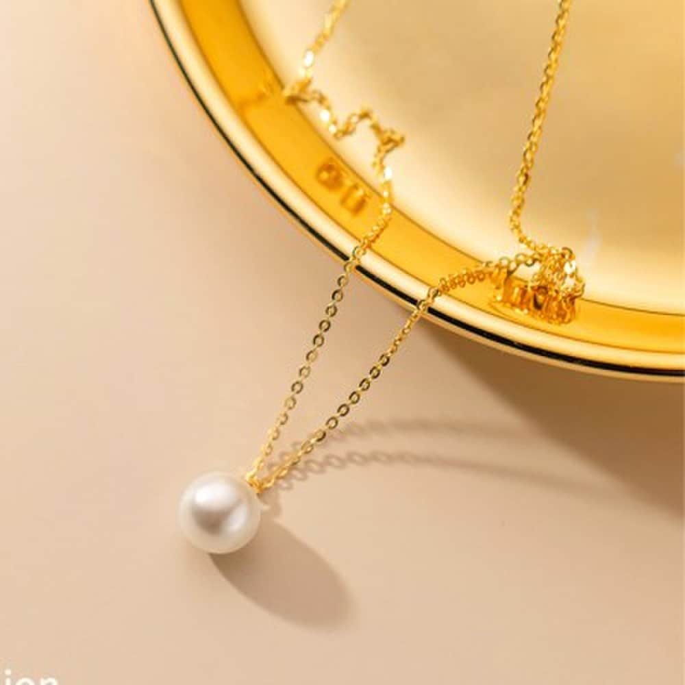 Zng002 Pearl One Basic Ball Luxurious Silver 925 14K Plated Necklace