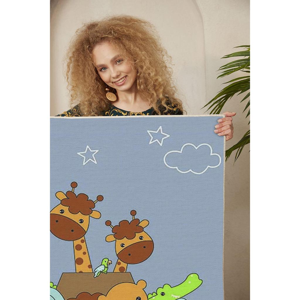 Decorative Modern Thin Stain Resistant Washable Cotton Machine Woven Base Kids Carpet