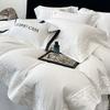 100% Egyptian Cotton White Luxury Embroidery Hotel Style Bedding Set Duvet Cover Set Flat/Fitted Bed Sheet Pillowcases 4Pcs