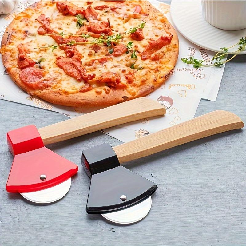 1 Axe Pizza Knife, Durable Stainless Steel Blade with Comfortable Bamboo Handle, Innovative Baking Cutter, Kitchen Small Tool