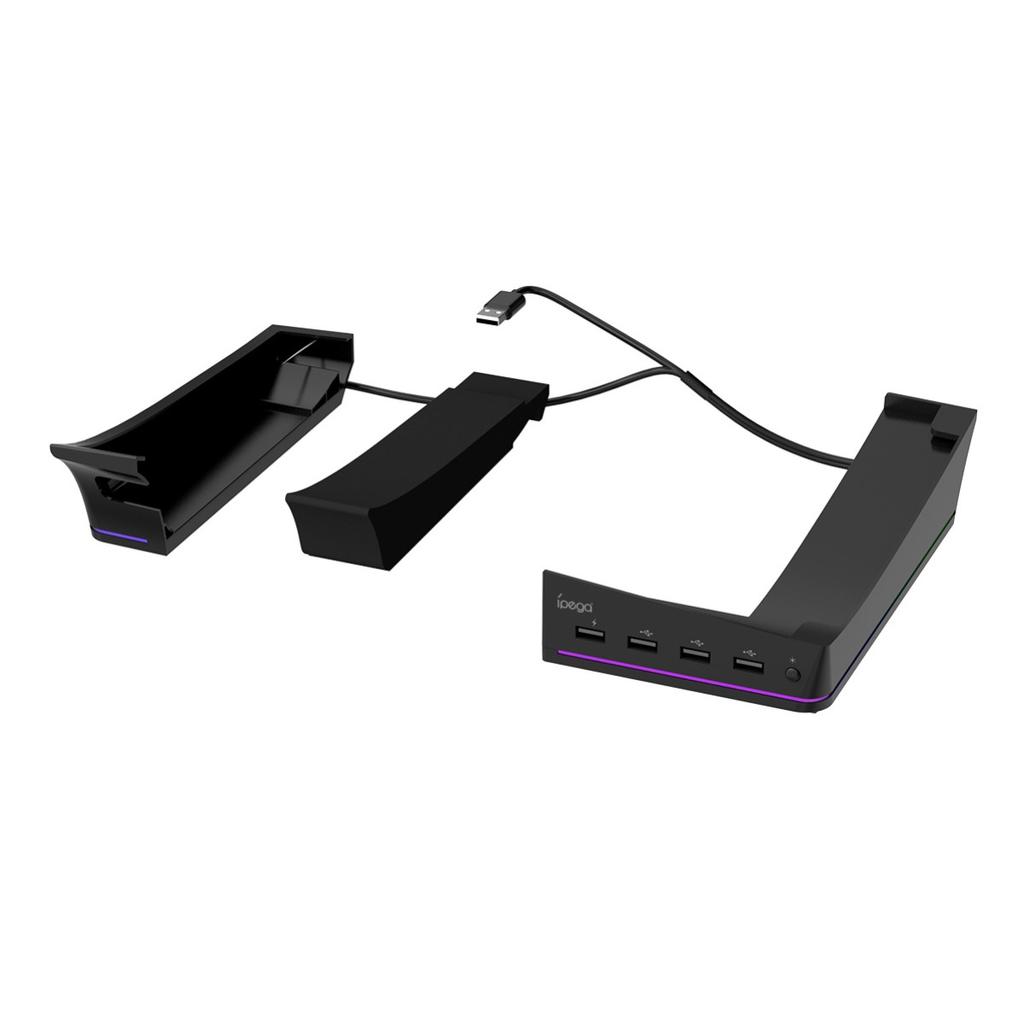 Горизонтальная консоль-стойка RGB с 14 режимами освещения и 4 USB-концентраторами, боковая подставка для PS5 Slim Disc и Digital, базовый держатель с функцией быстрой зарядки контроллера
