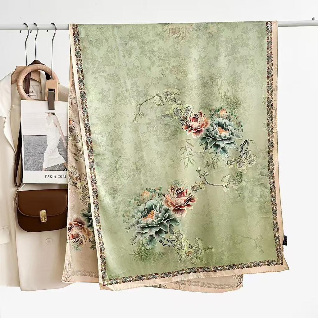 Двусторонний высококачественный длинный шелковый шарф-шаль из пряжи «Ароматное облако» 180 * 70 Ретро китайский стиль Элегантный шелковый шарф