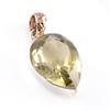 Natural Lemon Quartz Gemstone 925 Sterling Silver Two Tone Pendant 1.4'' C7A71