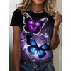 Summer Casual Short-Sleeve T-Shirt With Butterfly Print And Round Neckline