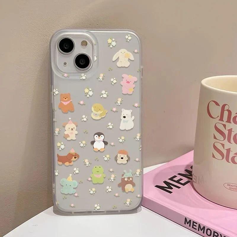 Цветочный Животный Яблоко 17 Pro Max iPhone Мягкий Чехол, Матовый Дизайн для iPhone 16/15/14/13