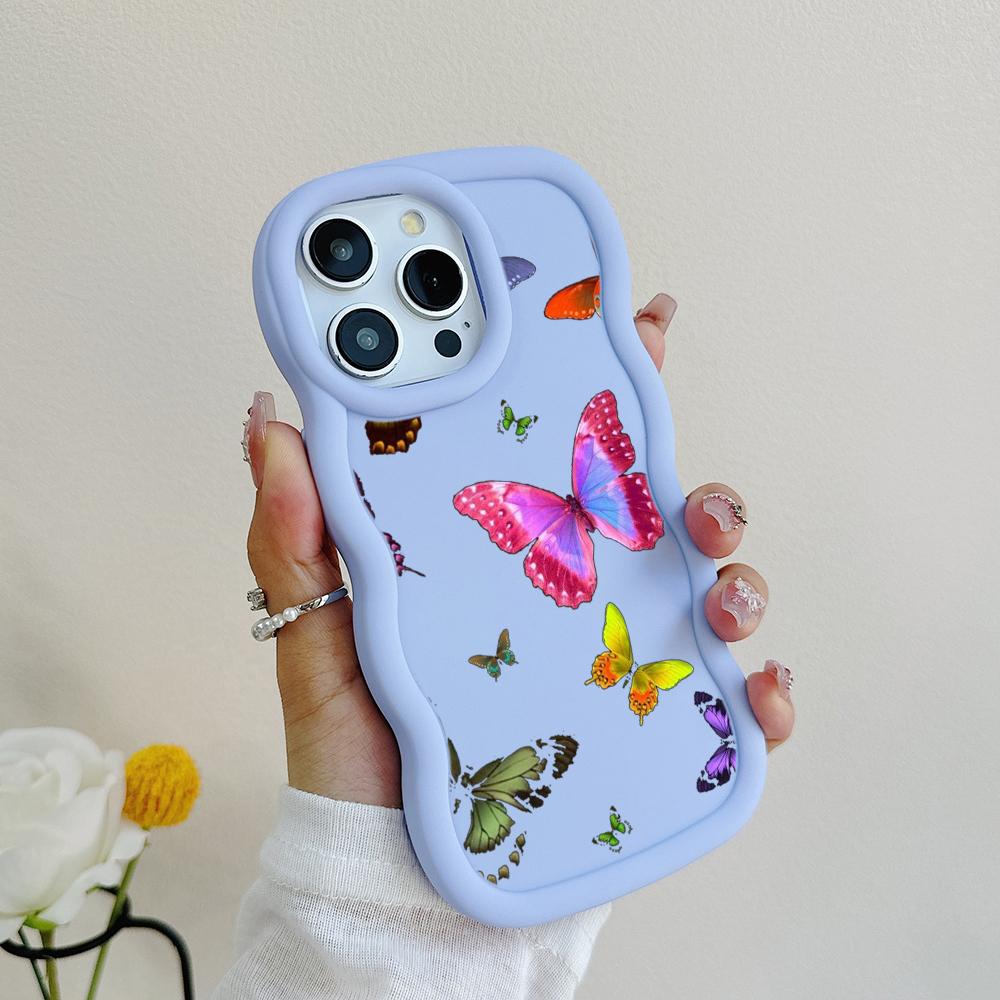 Чехлы для телефонов N76 Butterfly Macaron Wavy Edge для iPhone 16 Pro Max Samsung S24 Plus S23 Ultra A35 A54 A55 Xiaomi Redmi Note 13, противоударный чехол