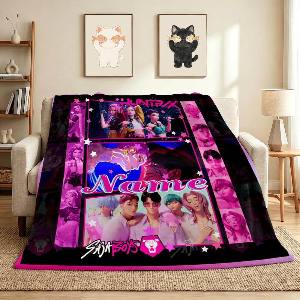Custom Name K-Pop Hunters Flannel Blanket Throw Blanket Soft Warm Sofa Bed home Decor Unique Gift