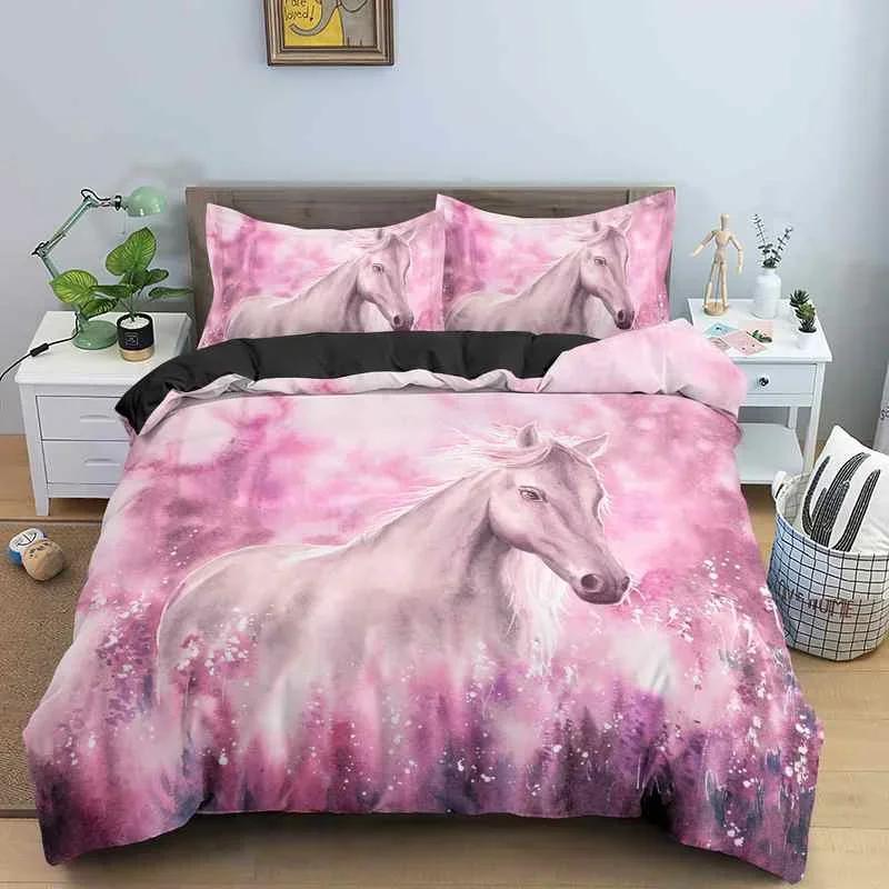 Комплект постельного белья с 3D-принтом в виде животных, комплект постельного белья Domineering Galloping Horse, мягкие 2/3 предмета из полиэстера, пододеяльники с наволочкой