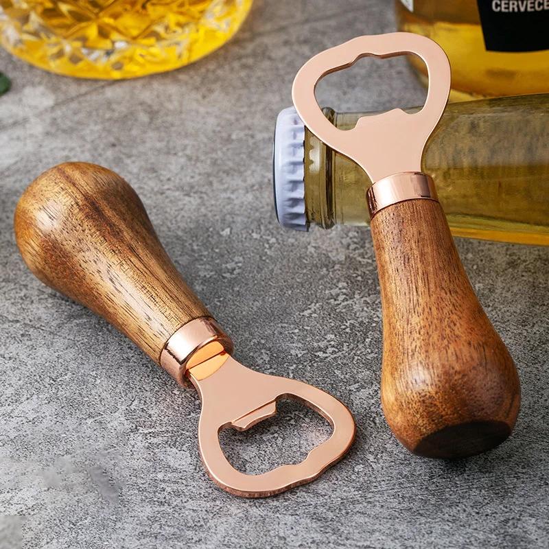 2/4 шт. Открывалка для бутылок с деревянной ручкой, Креативные открывалки для пивных бутылок, Бармен, Открывалка для крышек напитков, для дома, бара, ресторана, домашнего декора