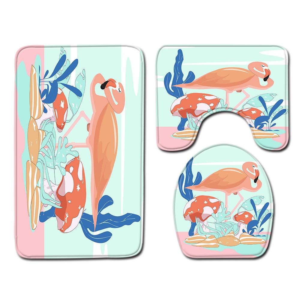 Flamingo Bathroom Toilet Three-Piece Floor Mat Doormat Bathroom Carpet