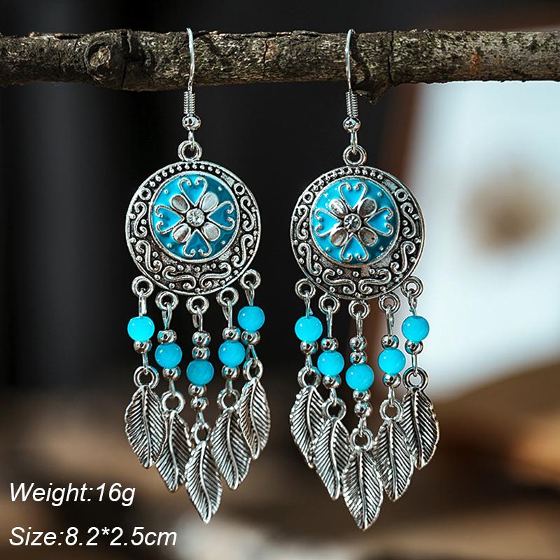 Blue Fashion Boho Temperament Water Drop Feather Earrings for Women Long Crystal Rhinestone Drop Oil Dangle Earring Jewelry