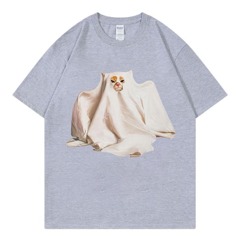 Funny Ghost Kitten Meme Graphic T Shirts Unisex Unisex Clothing Gothic Fashion Tshirts Summer Casual Cotton Short Sleeve Tshirt