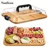Bamboo Wooden Cheese Board with Compartments for Kitchen, Picnic, and Restaurant Serving