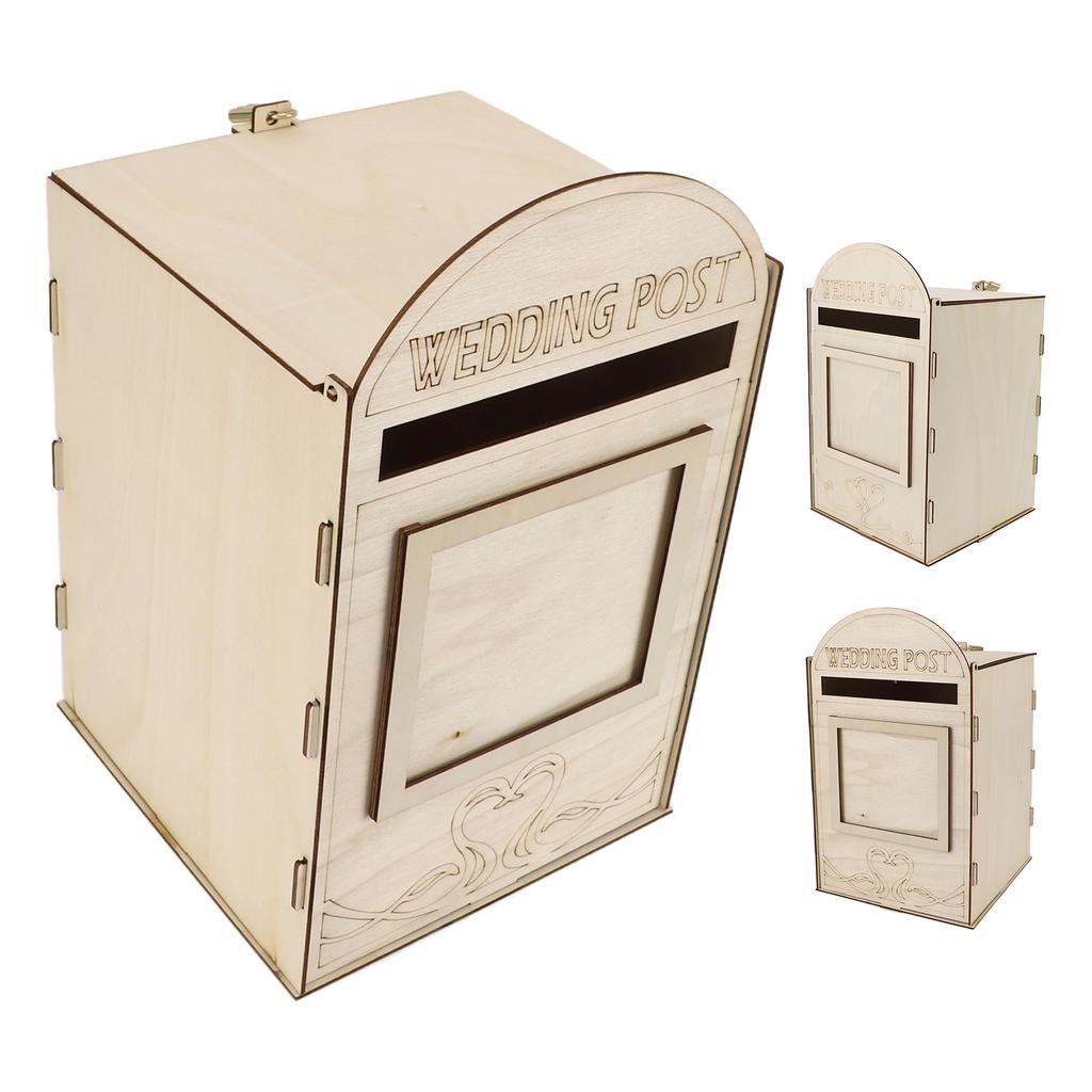 DIY Wooden Wedding Mailbox Post Box with Lock Key for Reception Wedding Anniversary Party Decoration