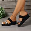 Shiny Rhinestone Wedge Sandals for Women Summer Fashion Black Platform Slippers Woman Plus Size Thick Sole Non Slip Beach Slides