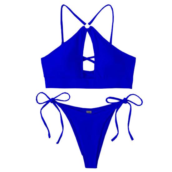 Купальник-бикини для девочек на шнуровке спереди, однотонный бюстгальтер из двух предметов, стринги с высоким вырезом, купальник для бассейна
