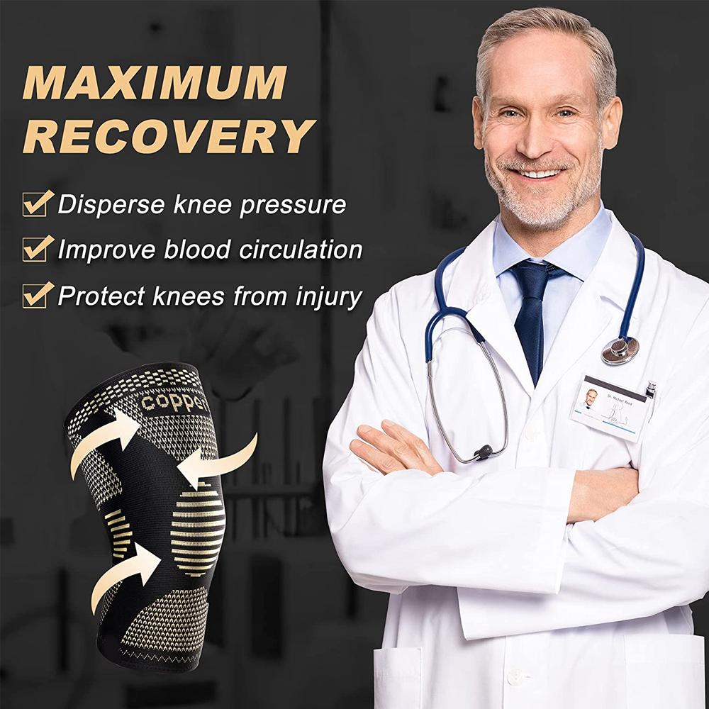 Медный наколенник от боли при артрите-Медный наколенник от боли в колене Компрессионный рукав для занятий спортом, тренировок, облегчения боли в колене