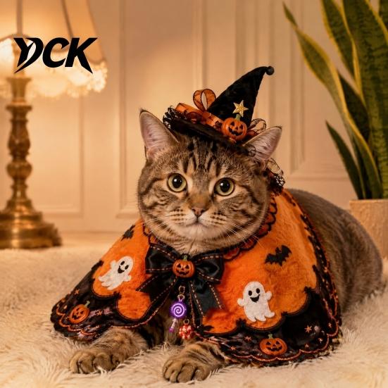 Halloween Costume for Small Pets Cat Witch Costume, Cute Ghost Cloak, Funny Pet Soft Apparel Festival Outfit, Kitty Cosplay Cape Holiday Party