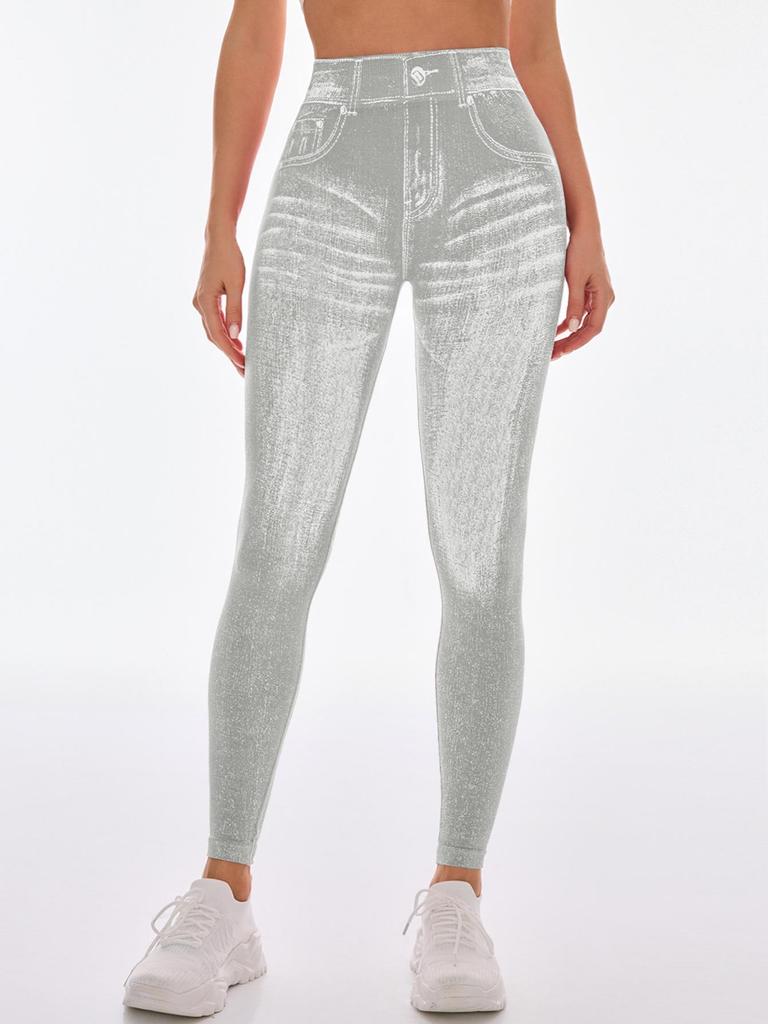 Бесшовные леггинсы для йоги с высокой талией и эффектом пуш-ап для женщин - Быстросохнущие, стройнящие, облегающие, в стиле денима, для бега и фитнеса