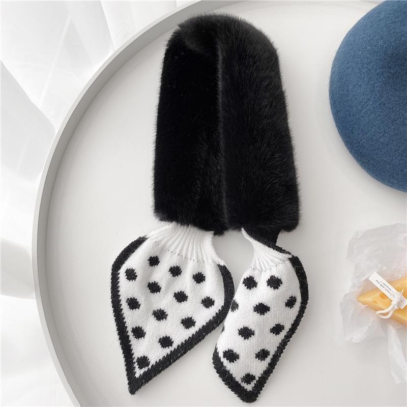 Autumn and Winter Imitation Rabbit Velvet Cross Polka Dot Knitted Fishtail Scarf Scarf Female Korean Version of Warm Neck Protection