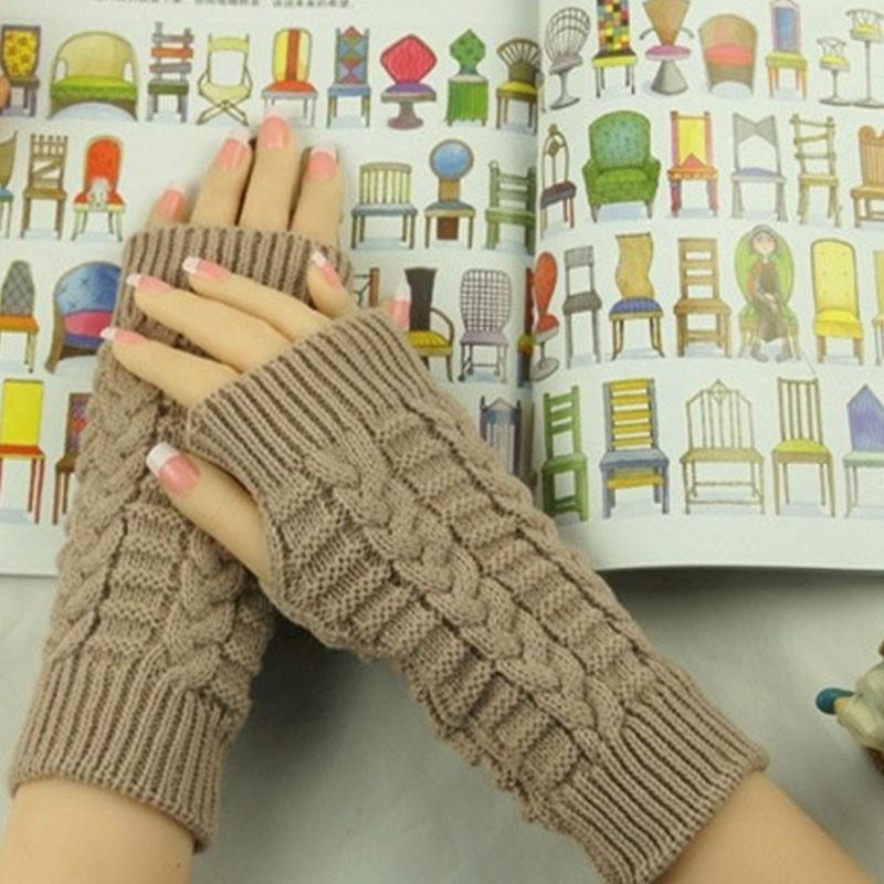 Winter Women Gloves Hand Arm Crochet Cable Knitted Gloves Mittens Warm Fingerless Wrist Women Gloves