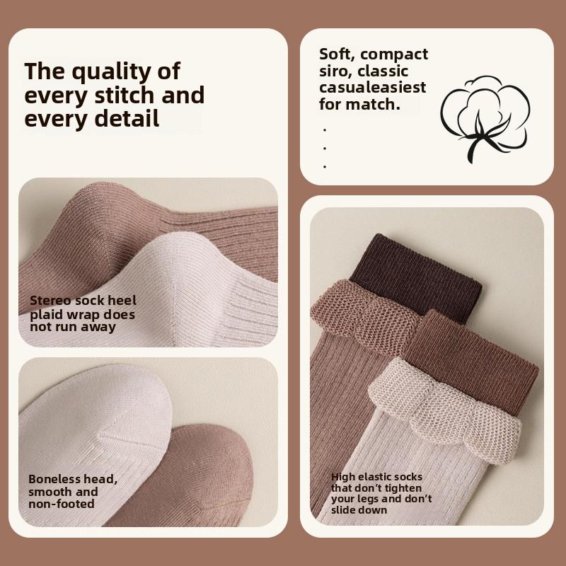 Носки женские весна и осень, хлопковые носки средней длины с двойным рубчиком, осенние и зимние носки с ворсом Yuezi и широким носком