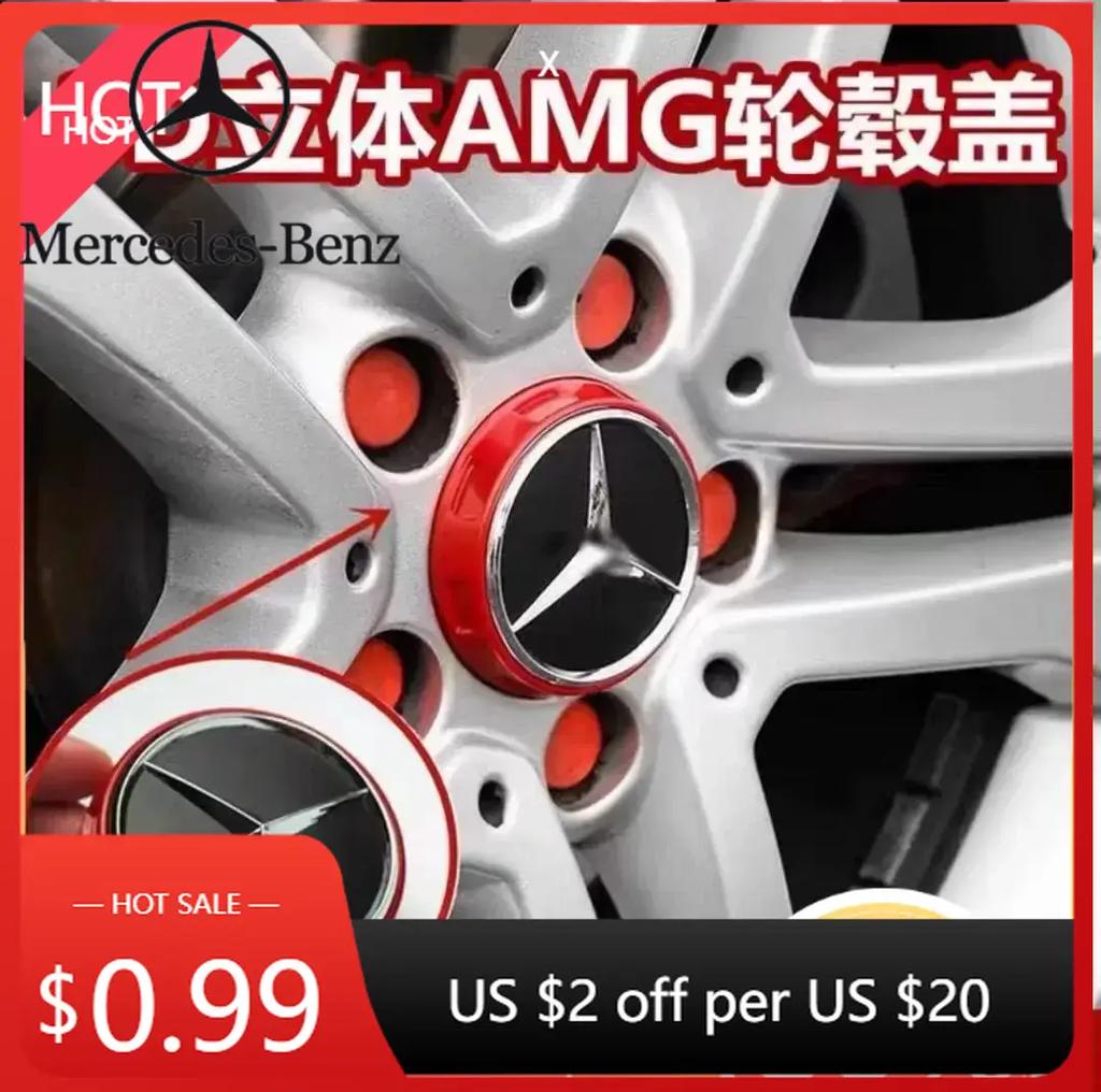 Car Sticker 2025 For Benz 4pcs 75mm Black Red Raised Car Styling Wheel Center Cap For Mercedes Benz AMG A0004000900