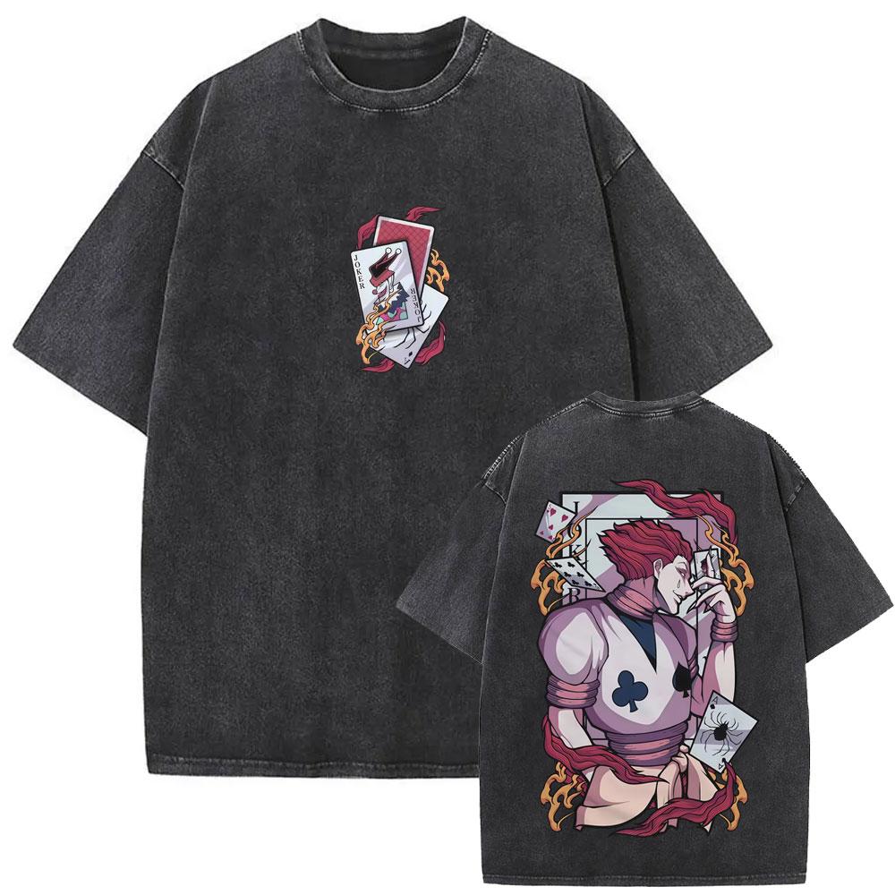Графическая футболка Killua Zoldyck Hunter X Hunter Харадзюку Выстиранные футболки Мужские Женские Хлопковые Повседневные Оверсайз Футболки с Коротким Рукавом