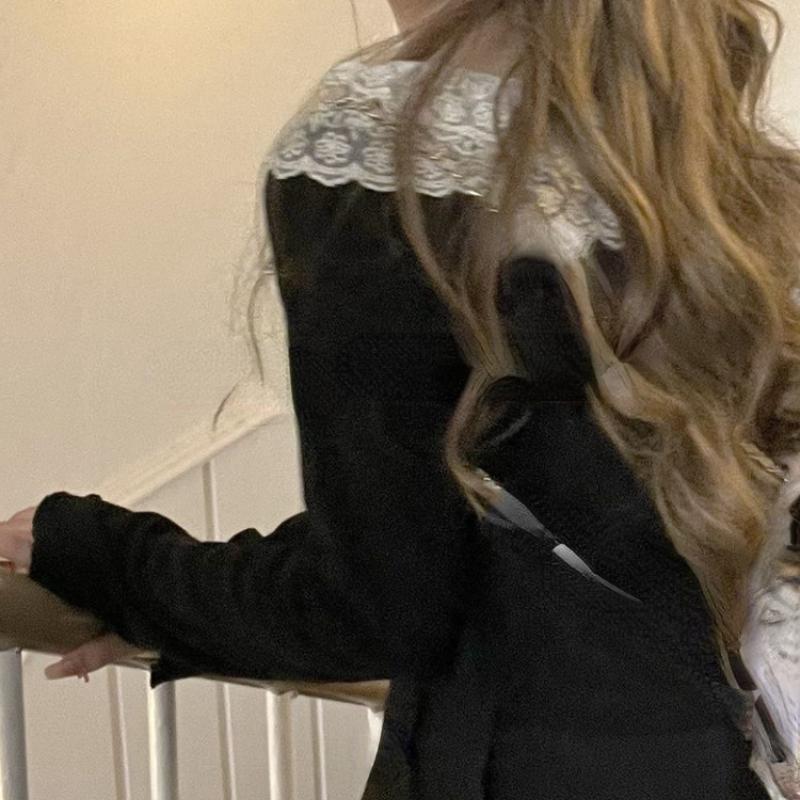 Patchwork Lace Sweet Kawaii Shirt Women Bow-knot Japanese Style Lolita Blouse Female Korean Fashion Long Sleeve Clothes 2023 New