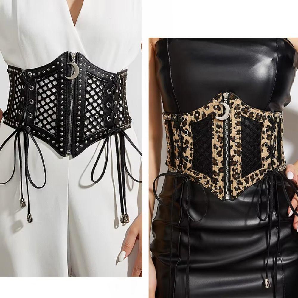 Waistband Hollow Corset Belts PU Leather Wide Waist Belt Slimming Leopard Print Cummerbunds Women