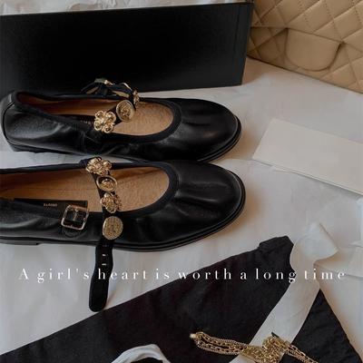 Версия из овчины~ Маленькая золотая пряжка кожаная мягкая подошва Мэри Джейн одинарные туфли женские балетки маленькие кожаные туфли женская обувь