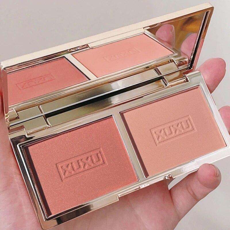 Двойная палитра румян персикового цвета, натуральные матовые румяна для лица, пигмент для щек, долговечная косметика для макияжа