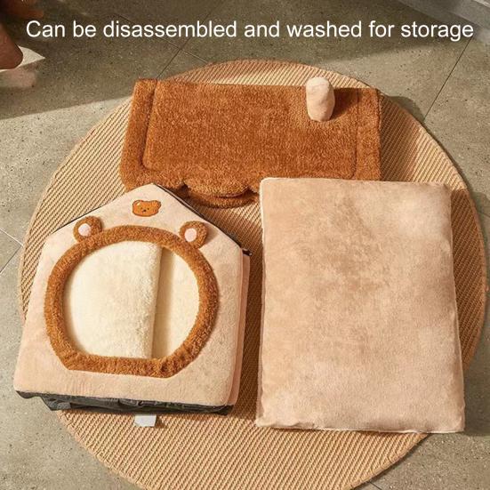 Кровать-пещера для домашних животных со съемной подушкой-подушкой в виде мультяшного медведя, закрытый домик для кошек, собак, котят, щенков, зимнее теплое плюшевое гнездо для сна, товары для животных