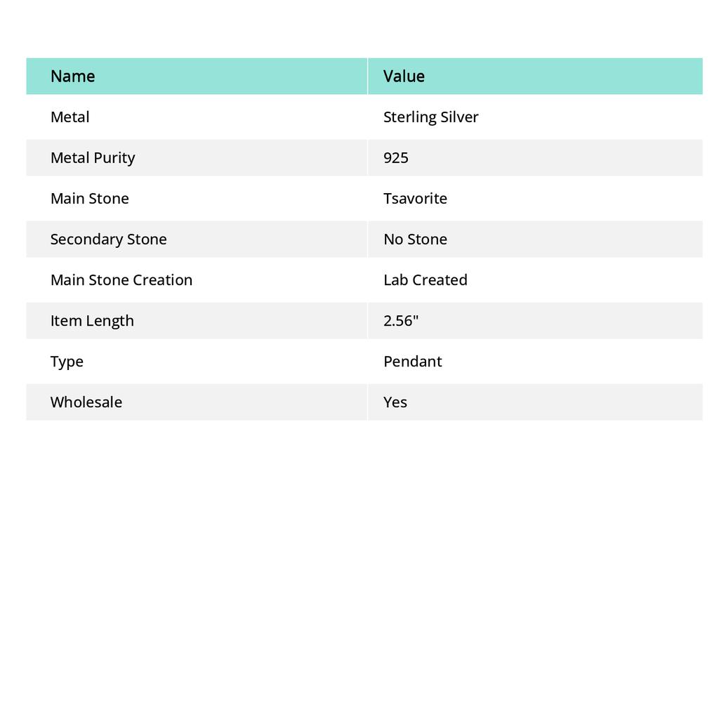 Tsavorite Handmade 925 Sterling Silver Jewelry Pendant 2.56" Y8q77