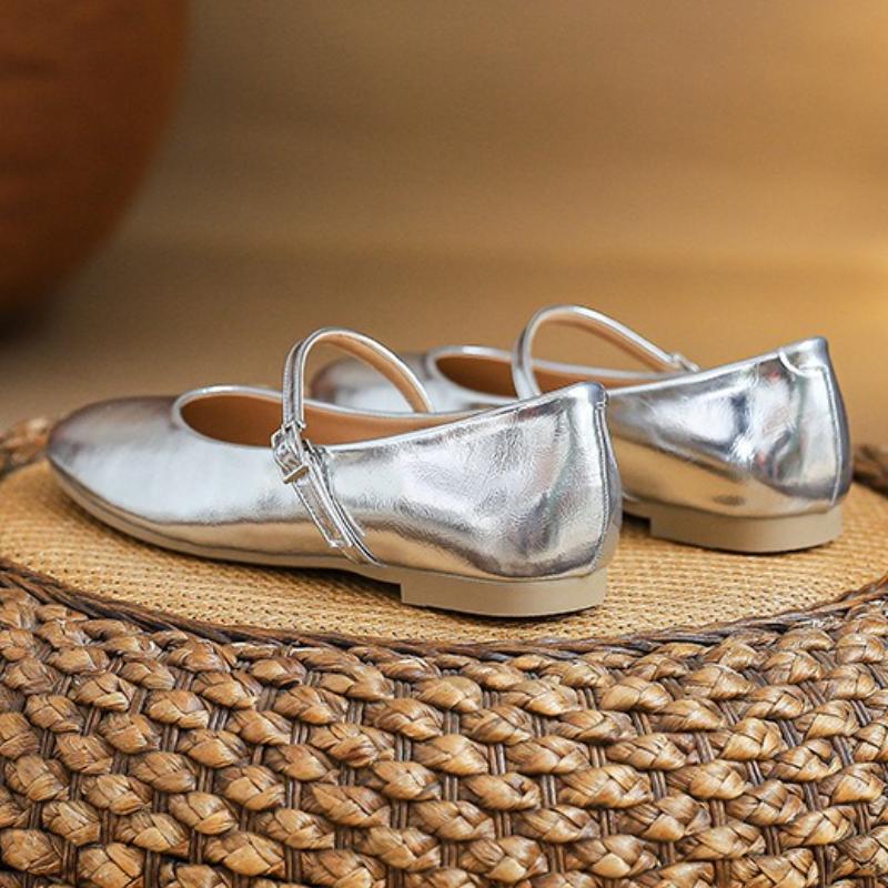 Fashion Silver Round Toe Brand Mary Jane Shoe Women Fashion Narrow Buckle Design Casual Flats Cozy Commuter Office Shoe Zapatos De Mujer