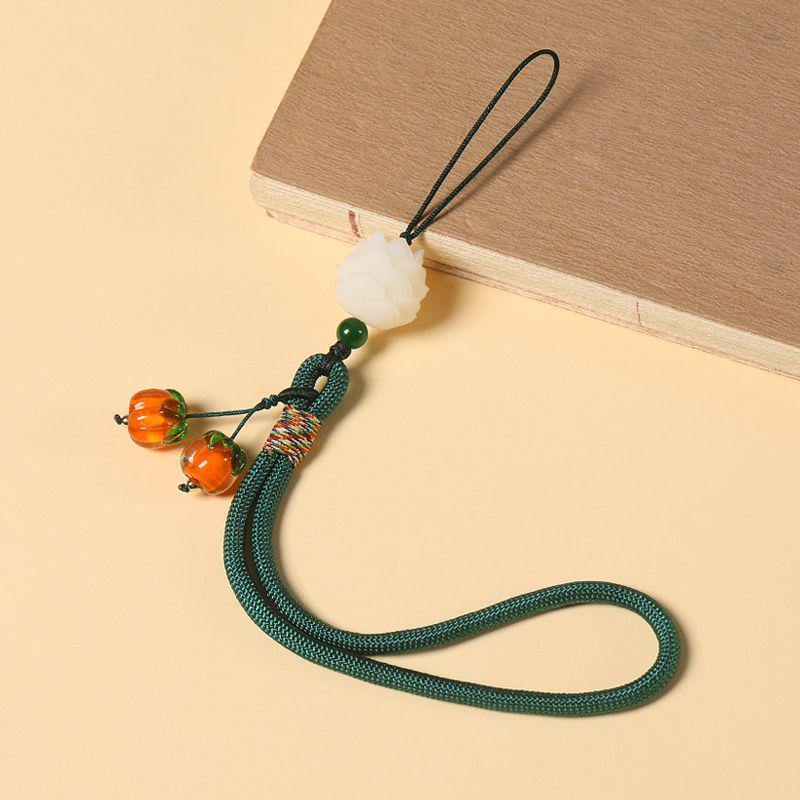 Persimmon Ruyi Mobile Charm: Glazed Pendant Keychain with Anti-Lost Wrist Lanyard for Men & Women