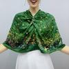 Sunscreen Exquisite Faux Silk Scarf Women Green Peacock Pattern Rectangle Shawl Costume Accessories
