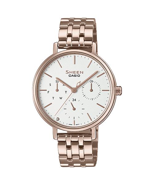 Casio Мужские аналоговые кварцевые часы из нержавеющей стали SHE-4541CG-7A, водонепроницаемость 50 м