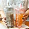 Ins Bubble Tea Cup Портативный стакан с трубочкой Пластиковые кофейные чашки с крышкой Прозрачная бутылка для воды