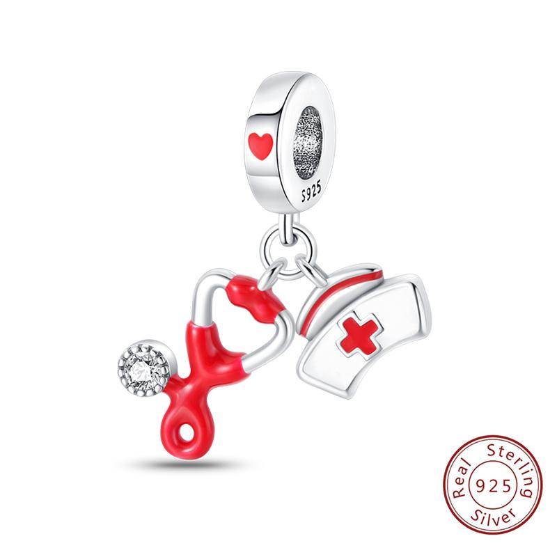 925 Silve Charms Beads Doctor's Teeth Dentist Charms First Aid Kit Dangle For Bracelet Occupation Jewelry Gift