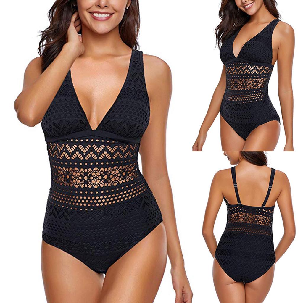 Women Push Up Bandage Padded One Piece Bathing Suit Bikini Set Swimwear Swimsuit