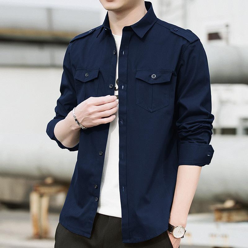 Новая мужская рубашка с длинным рукавом, осенняя, корейская версия, трендовая, красивая рубашка, весна и осень, плотное черное повседневное тонкое пальто для мужчин
