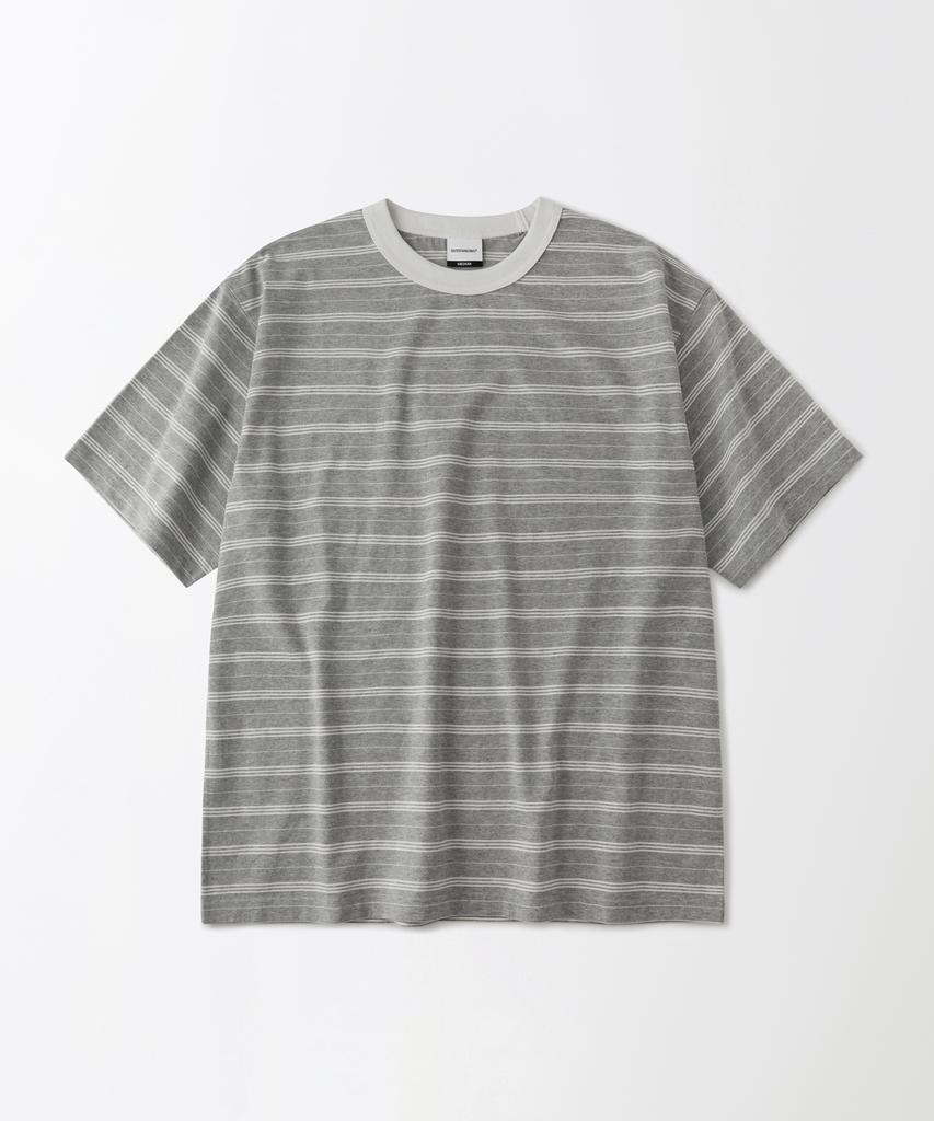 OUTSTANDING Stripe Half Sleeve Tee_Gray/Ivory