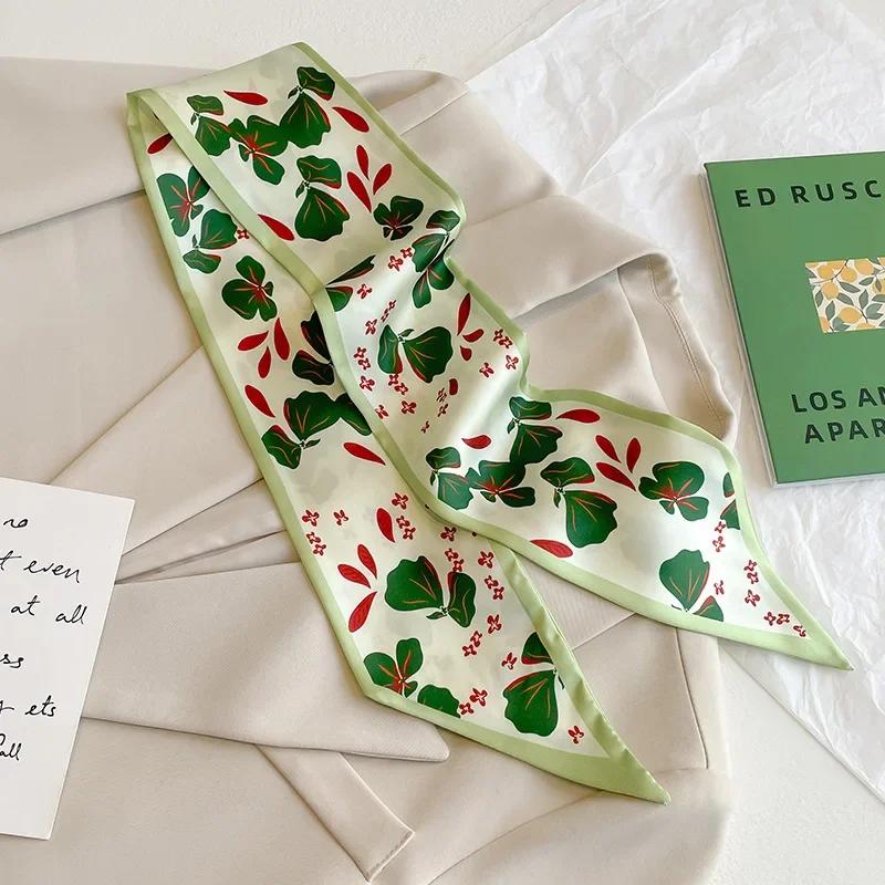 Модный принт шарф с лентой для волос, женский шейный галстук, сумка, шарфы, атласные шелковые узкие платки, женские платки с цветочными полосами, новинка 2022 года