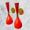Блестящий красный латунный итальянский бра Diabolo середины 1950-х годов, пара лампочек на заказ, настенный бра