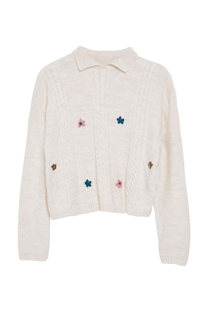 Women's Fashion Stylish Sweater Stone Soft Textured Rose Detailed Knitwear Sweater