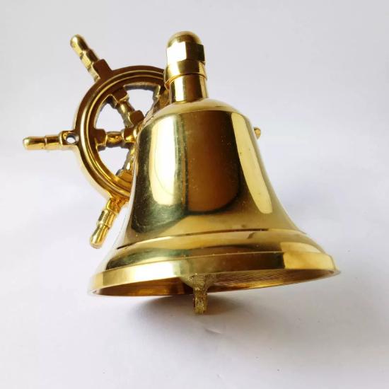 Nautical Marine Shiny Brass Wheel Ship Bell~Wall Hanging Door Bell Home Decor