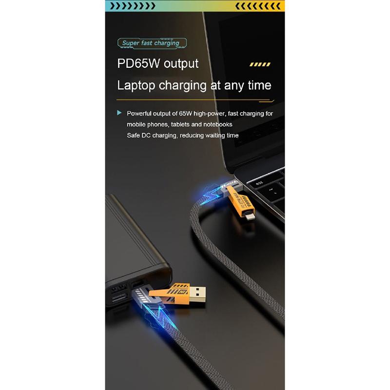 4 In 1 65W Fast Charging Usb Cable Type C Usb Micro For Iphone Samsung Huawei Xiaomi Multi Port Multiple Charging Wire