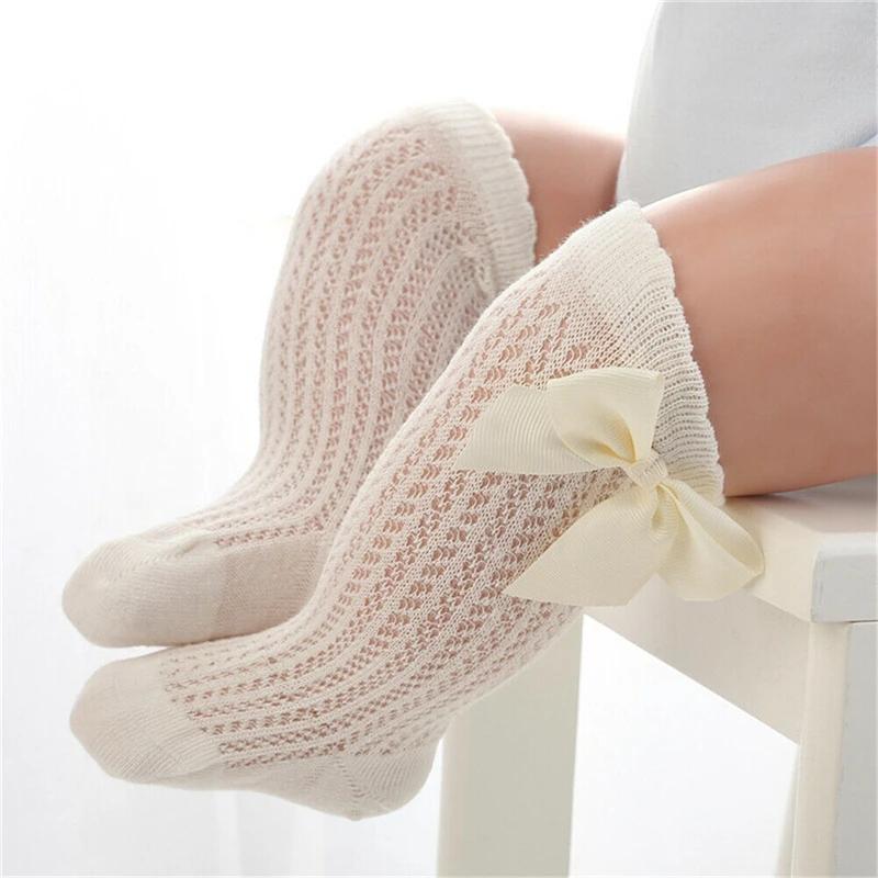 Cute Bowknot Infant Baby Socks Cotton Bows Girls Knee Socks Spring Summer Mesh Kids Infant Toddler Knee High Socks Sokken 0-2Y