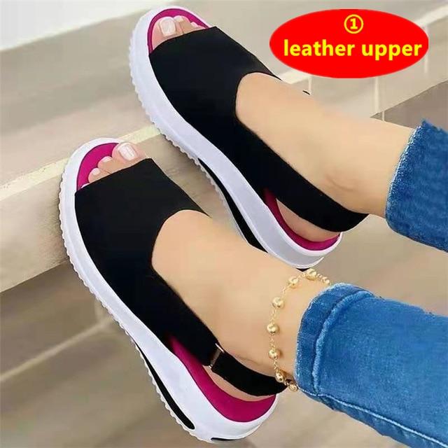 Обувь, женские сандалии на платформе, 2021 г., летние женские удобные прогулочные сандалии из эластичной ткани на липучке, женские повседневные сандалии